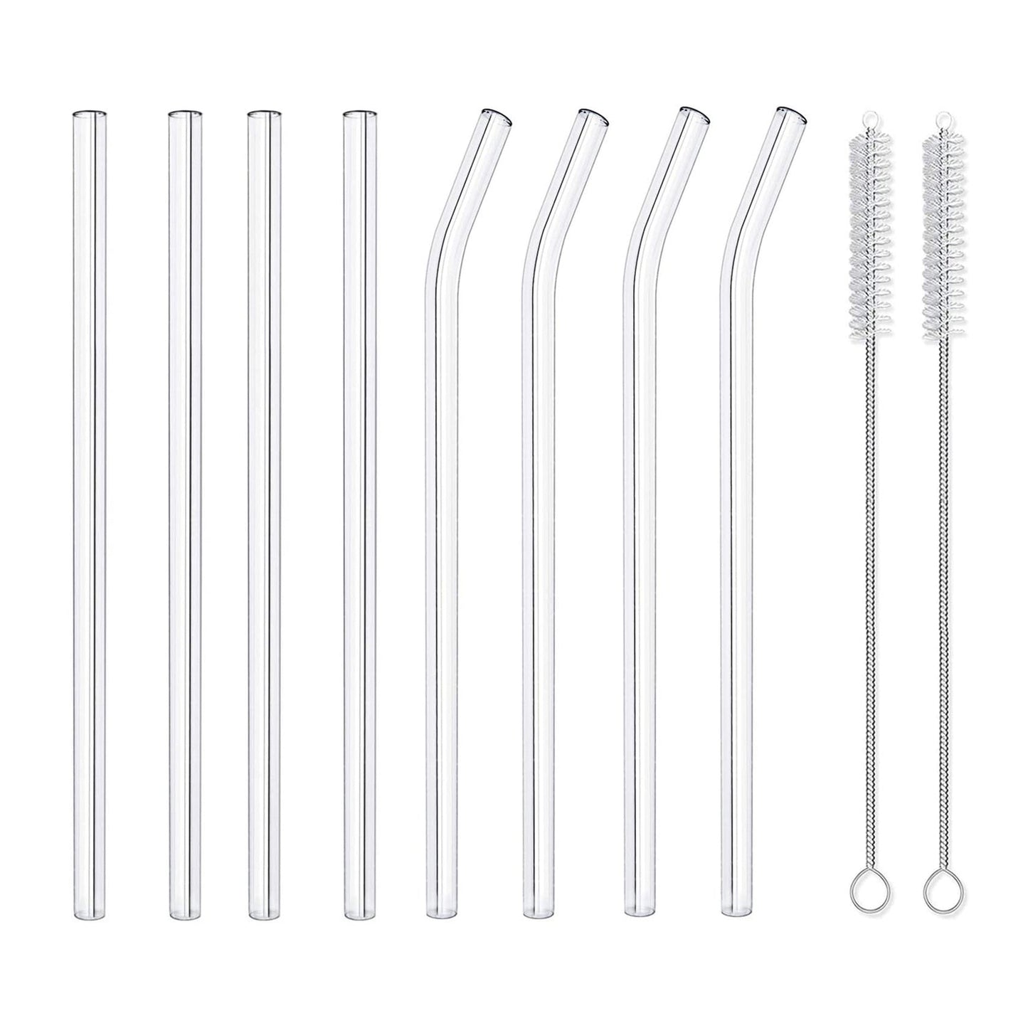 8 Pcs Reusable Glass Drinking Straws Set with Cleaning Brush