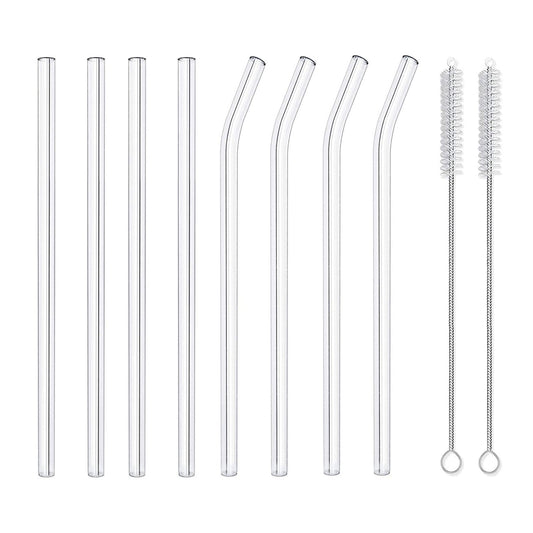 8 Pcs Reusable Glass Drinking Straws Set with Cleaning Brush