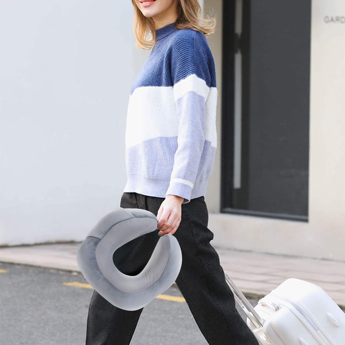 Travel Pillow Memory Foam Neck Pillow with Washable Cover Pink