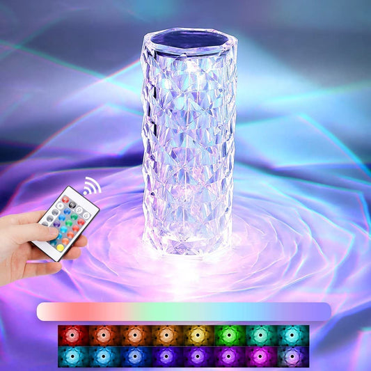 Crystal Lamp,16 Color Changing Rose Crystal Diamond Table Lamp,USB Rechargeable Touch Bedside Lamp Night Light with Remote Control