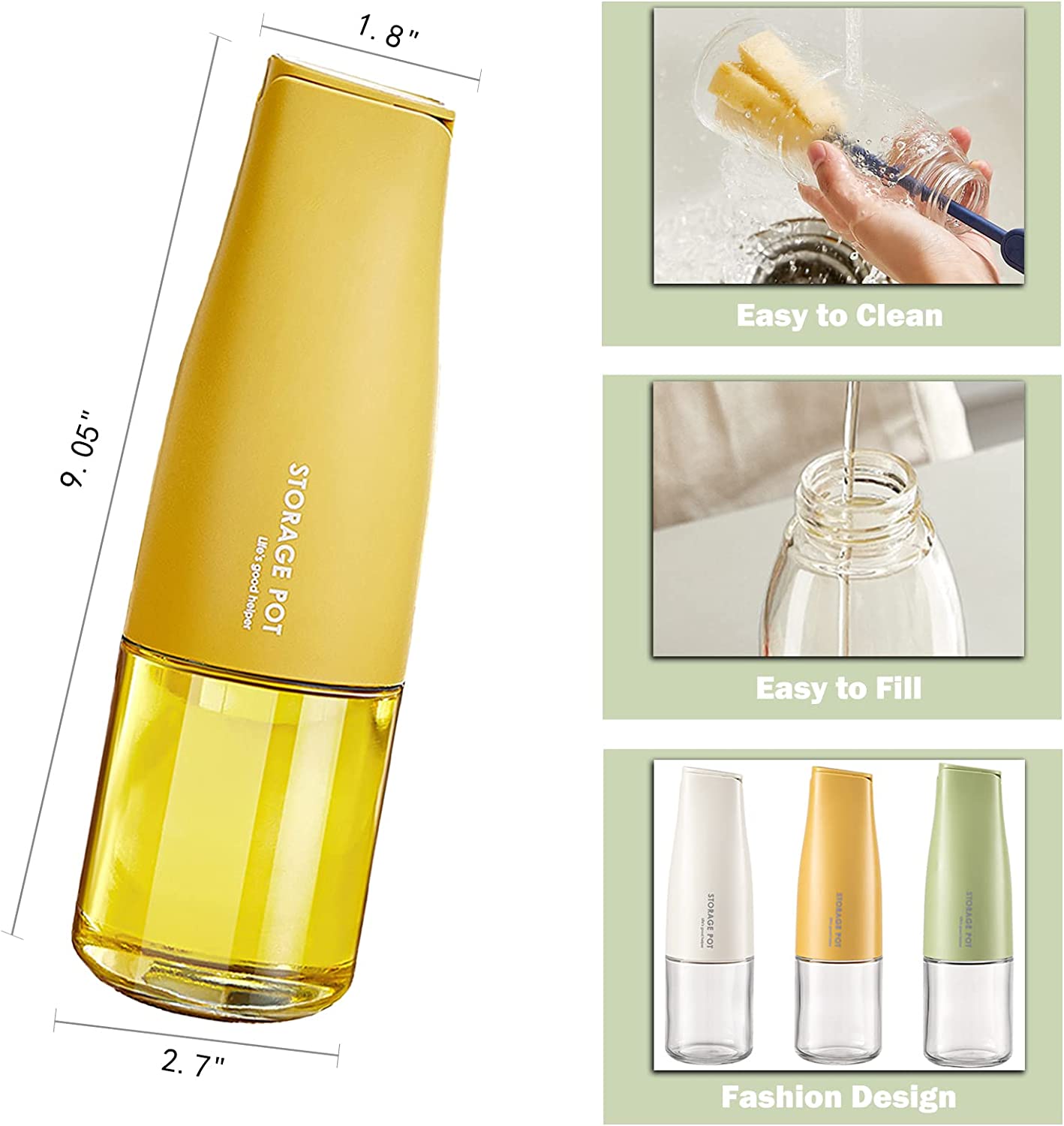 Oil Bottle 500ml Glass Oil Dispenser, Oil and Vinegar Dispenser with Silica Gel Pourers - Yellow