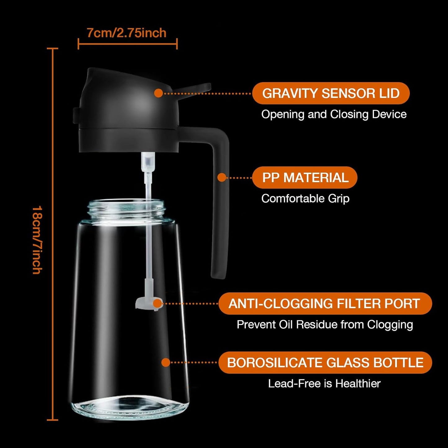 Dual-Function Oil Spray Bottle for Cooking 470ml Black