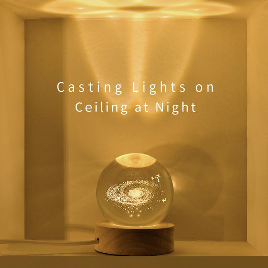 3D Crystal Ball Night Light Wooden Base USB LED Lamp Moon