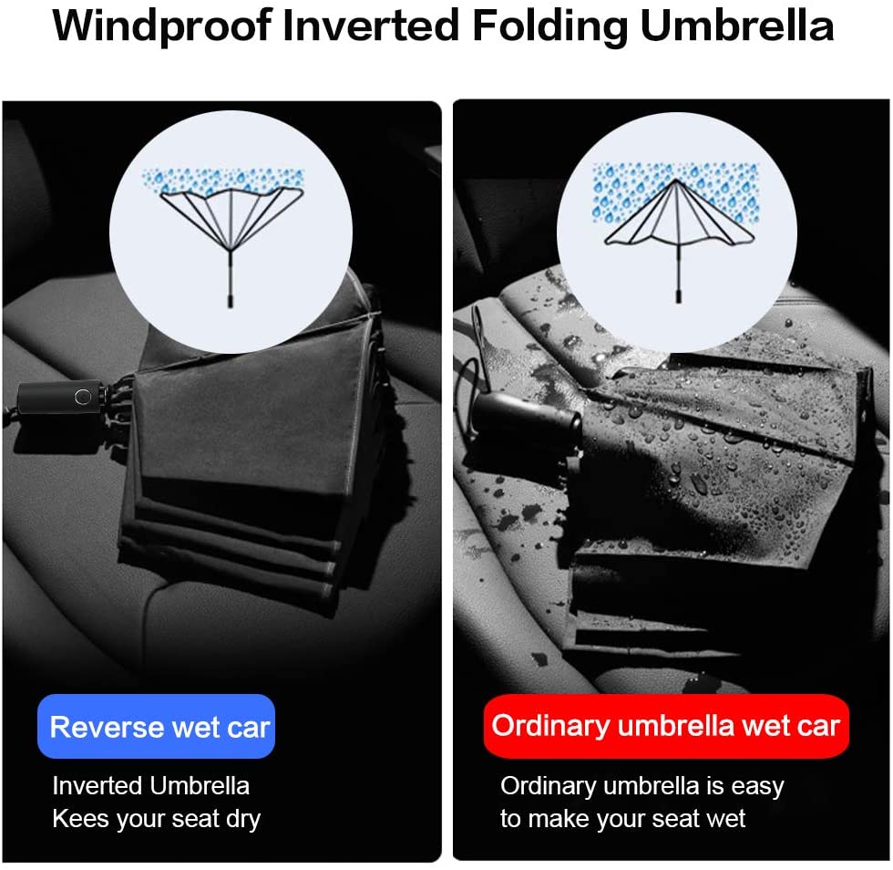 Auto Open Close UV Protection Umbrella Reverse Folding Umbrella Black