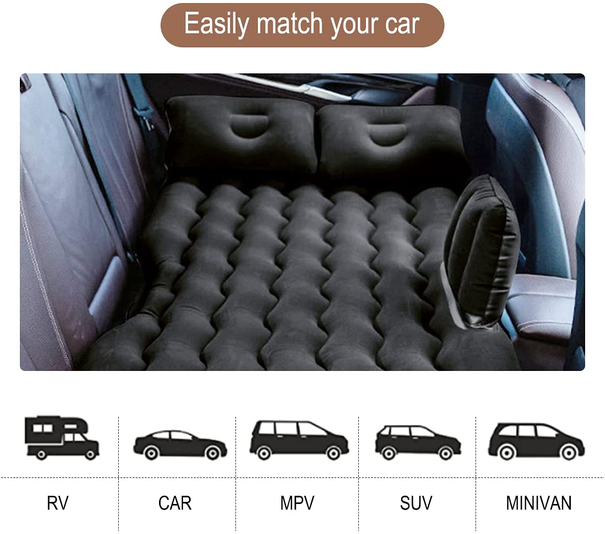 Portable Travel Inflatable Car SUV RV Truck Minivan Back Seat Air Mattress Bed with Pump Beige
