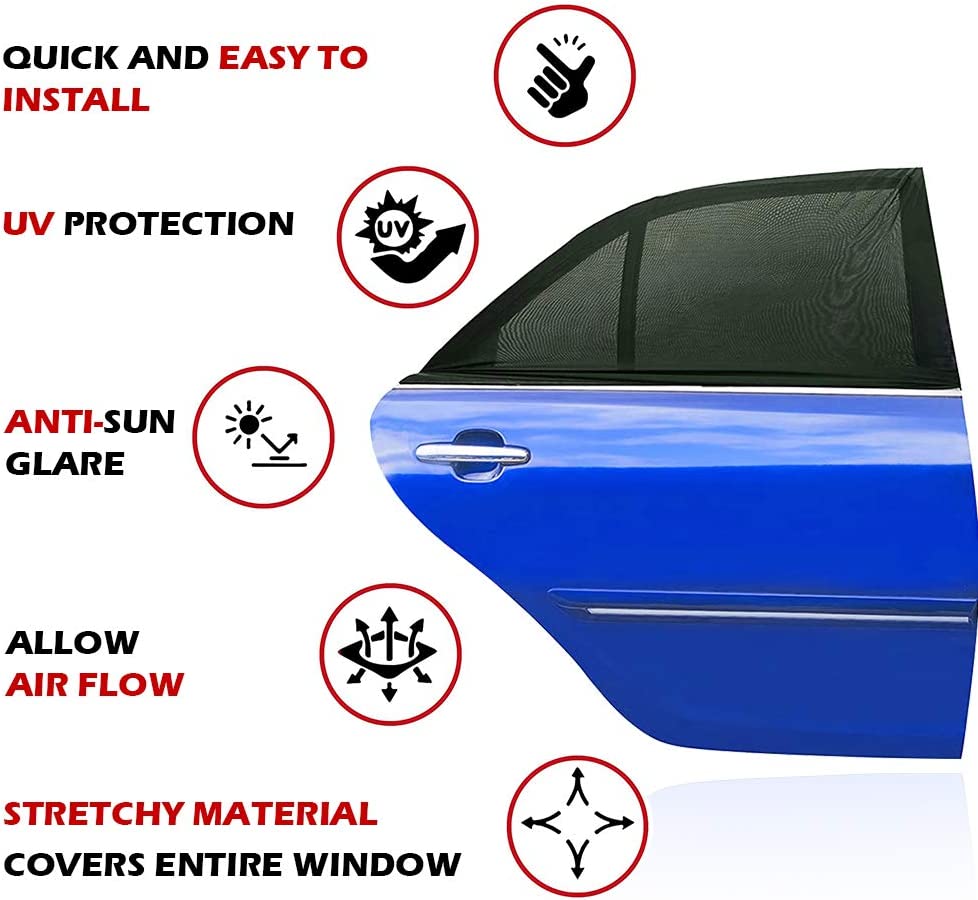 2 Pack SUV Car Rear Windows Sunshade 2 Pack Breathable Stretchy Mesh for Rear Side Windows Block Sunlight