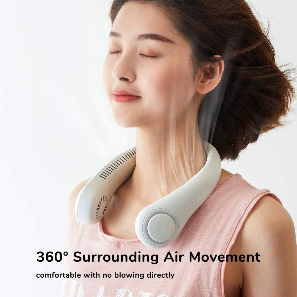 Portable Handsfree Bladeless Rechargeable Hanging Neck Fan White