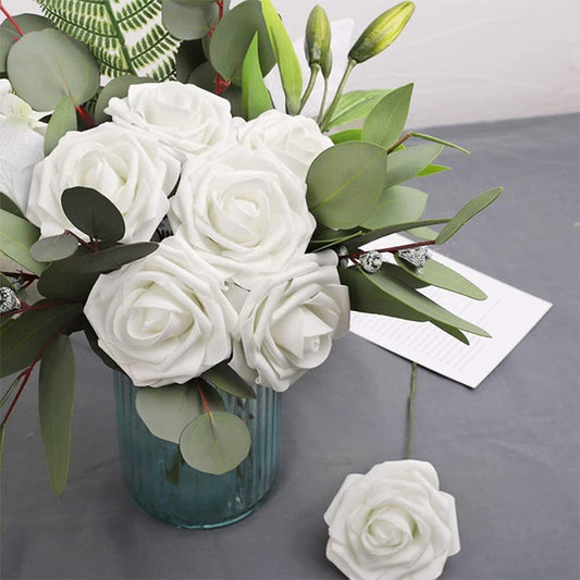 25pcs Artificial Flower Rose Decorated Rose Flower - White