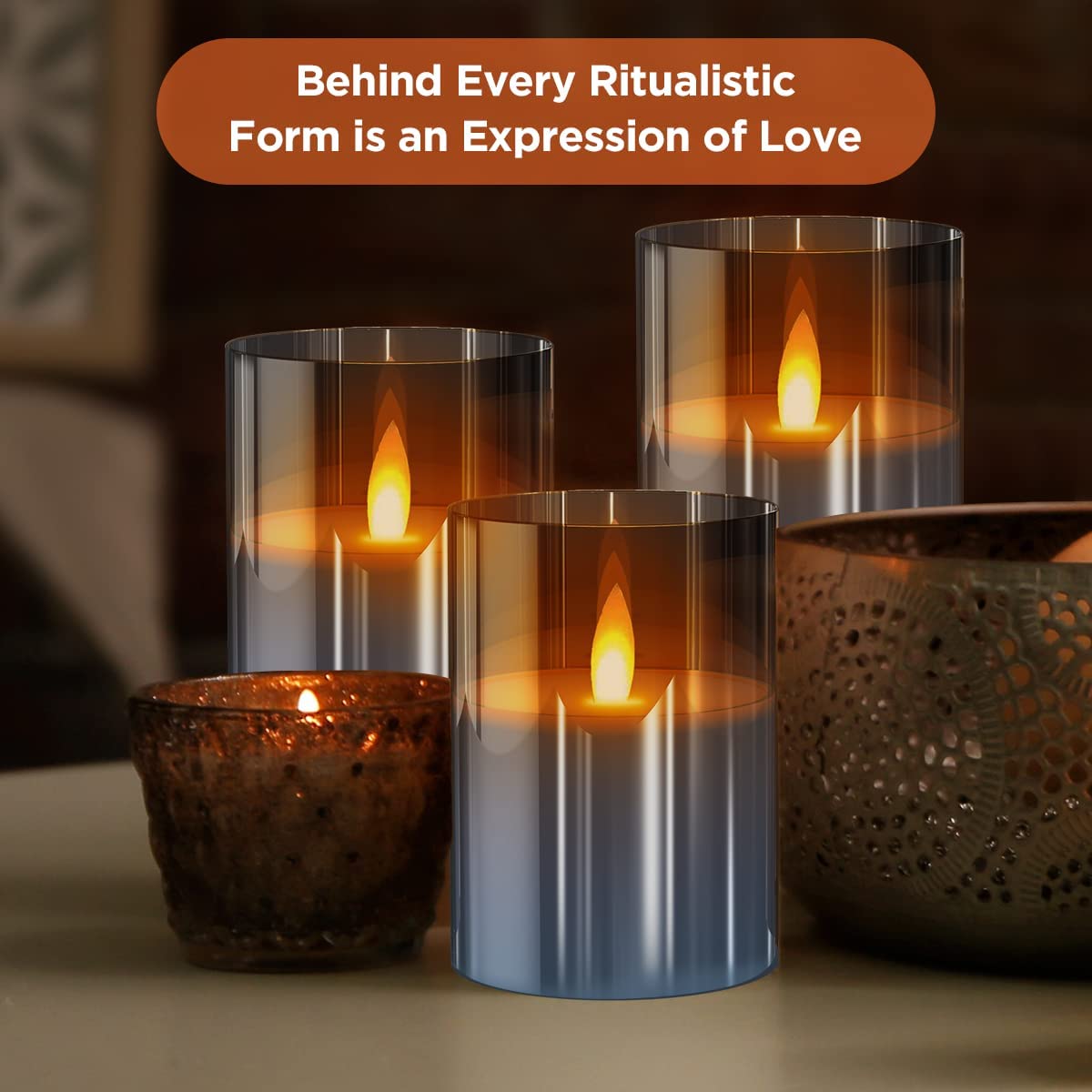 Flameless LED Tea Light Candles Battery Powered 3pcs Gray