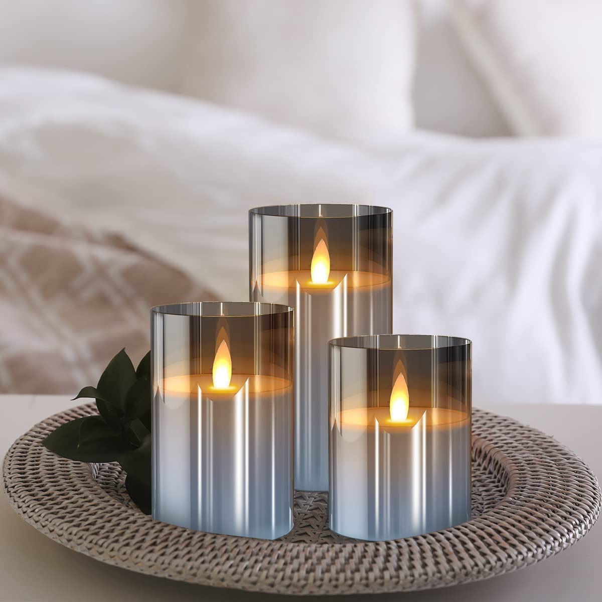 Flameless LED Tea Light Candles Battery Powered 3pcs Gray