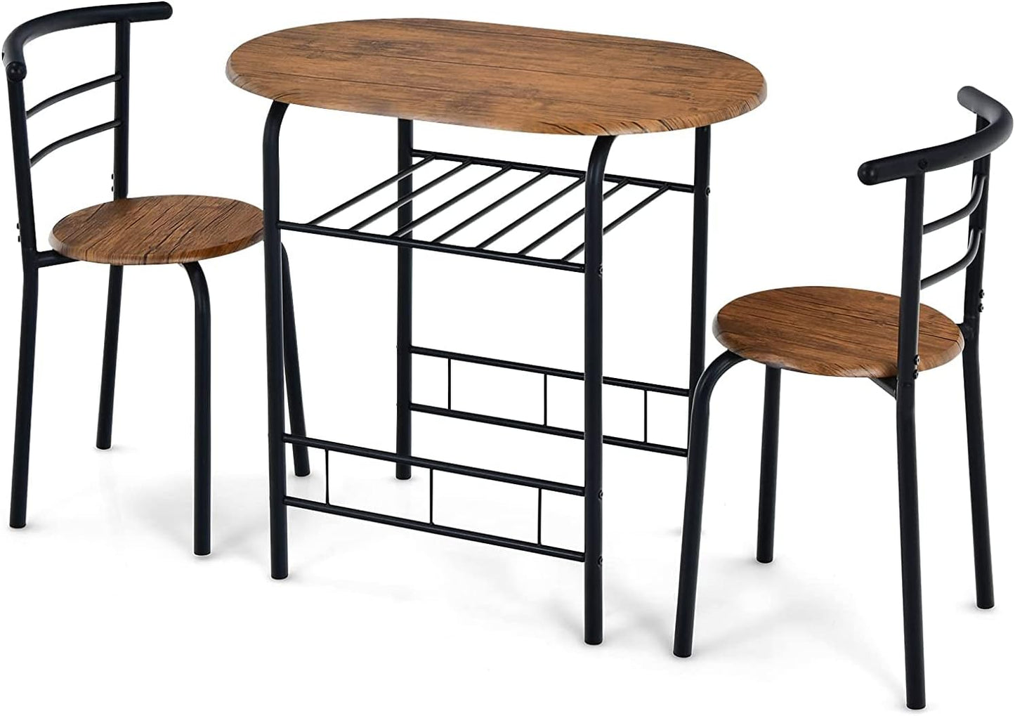 3PCS Dining Set, Dinning Table Chair, Compact Table and 2 Chairs Set Brown