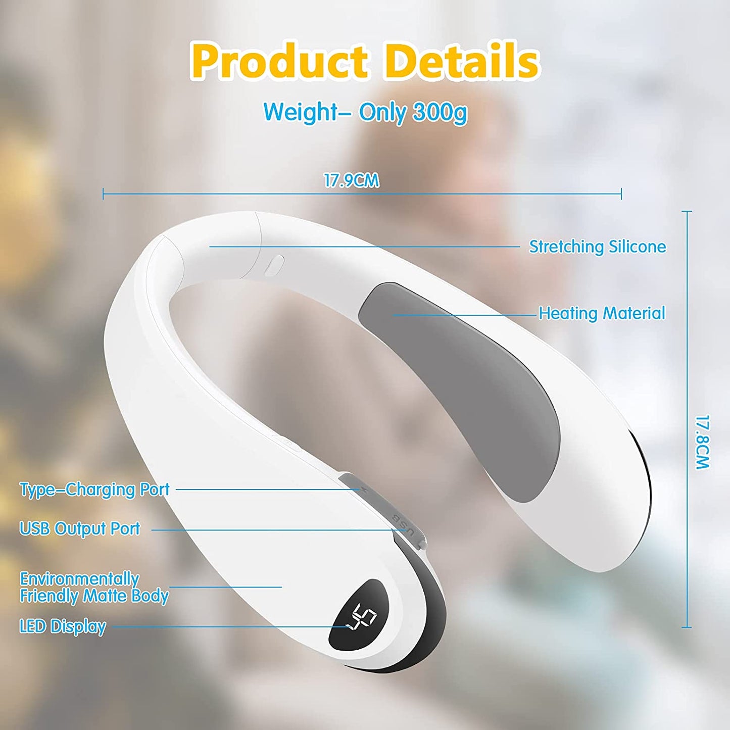 Portable Hanging Neck Warmer Neck Heater 3 Temperature Options White