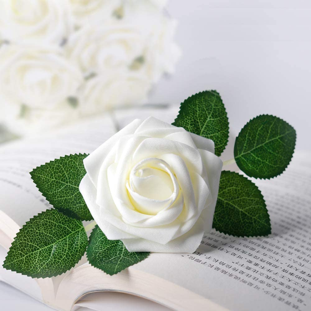 25pcs Artificial Flower Rose Decorated Rose Flower - White