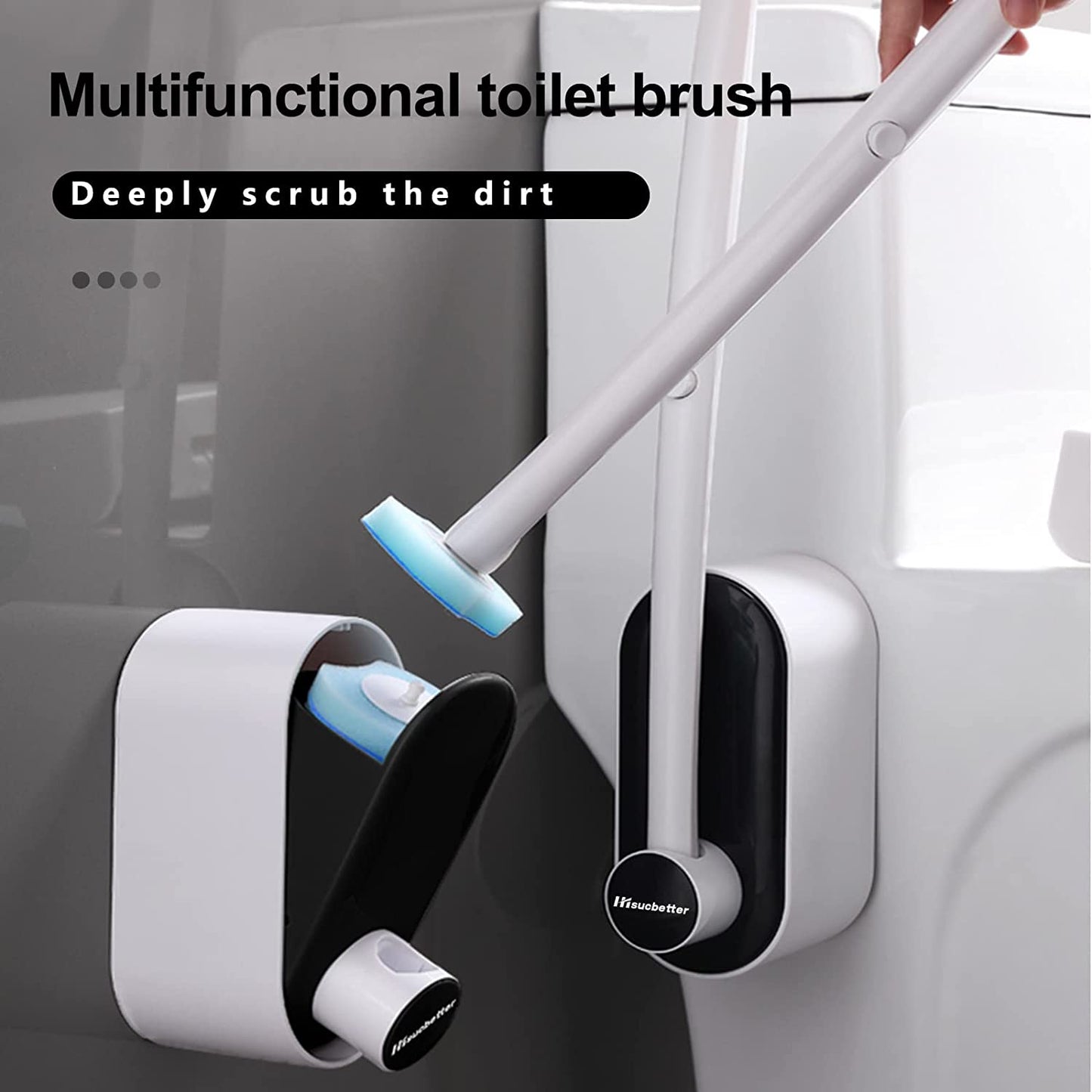 Disposable Toilet Brush Bowl Brush with 8 Toilet Wand Refills  - Gray