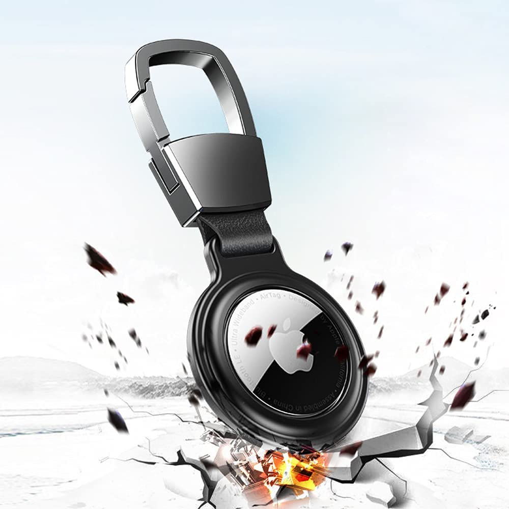 AirTag Case with Carabiner, Secure Holder Protective Cover for Air Tag with Sturdiness Aluminum Alloy Case - Black