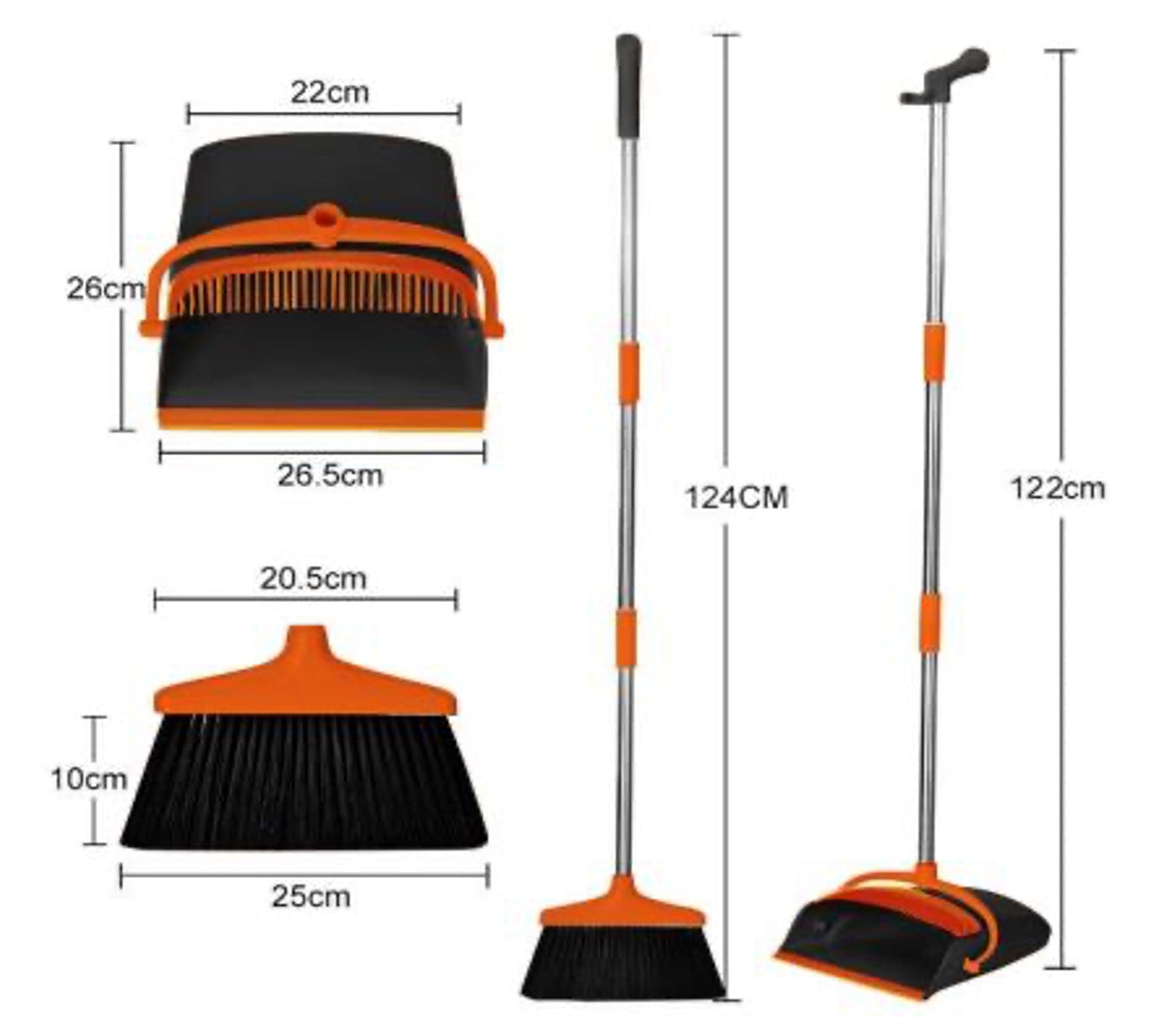 Broom Combo Extendable Sweeper Standing Dustpan 120 cm Long