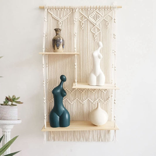 Wall Shelf Macrame Wall Hanging 3 Tier Bohemian Boho Nordic Style Wall Shelf for Home Decor