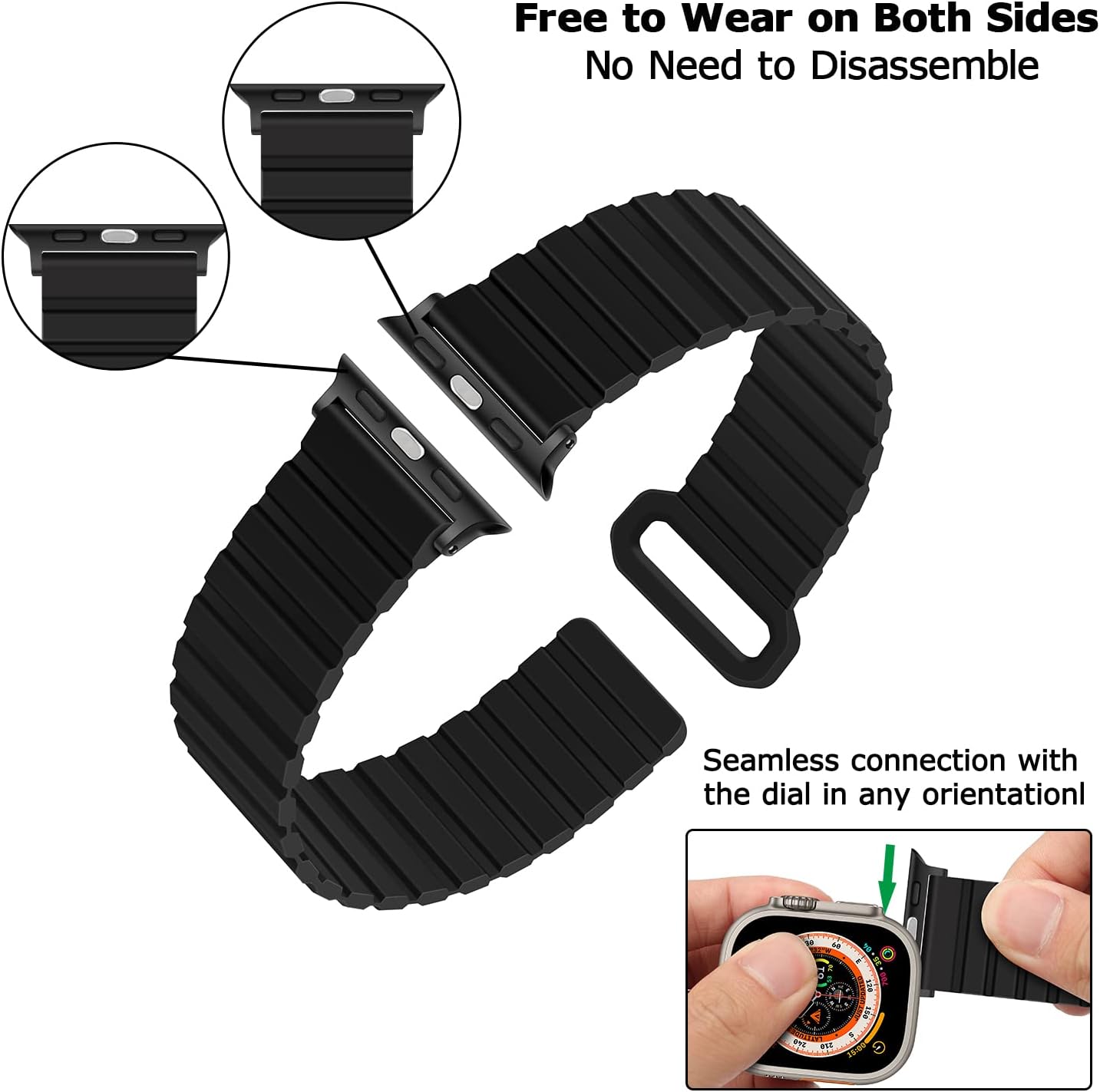 Magnetic Silicone Apple Watch Band White Black 38mm/40mm/41mm