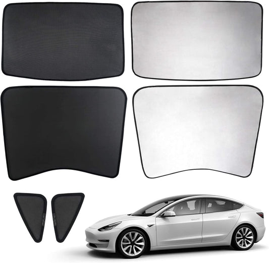 Tesla Model 3 Sunshades 2022 2021 Glass Roof and Half Rear Window Sunshade Foldable with UV/Heat Insulation Film Cover Set(6Pcs)