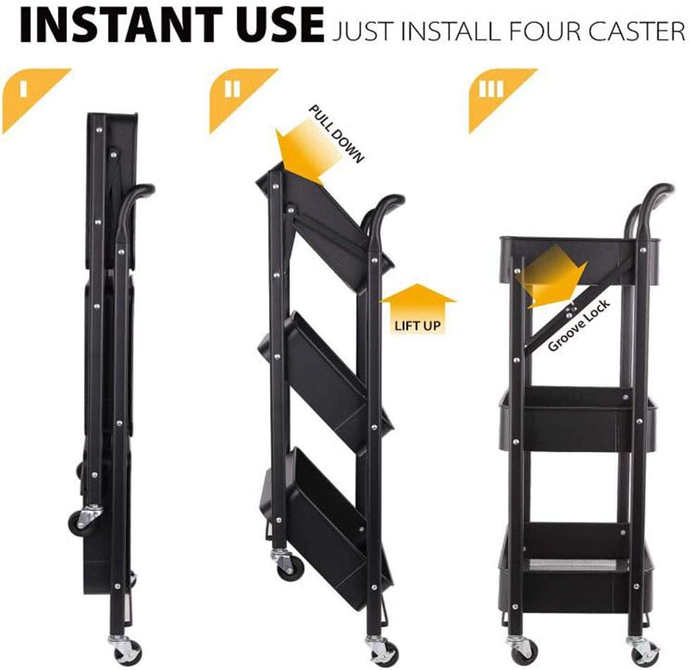 Kitchen Bathroom Storage Trolley Cart Foldable Black
