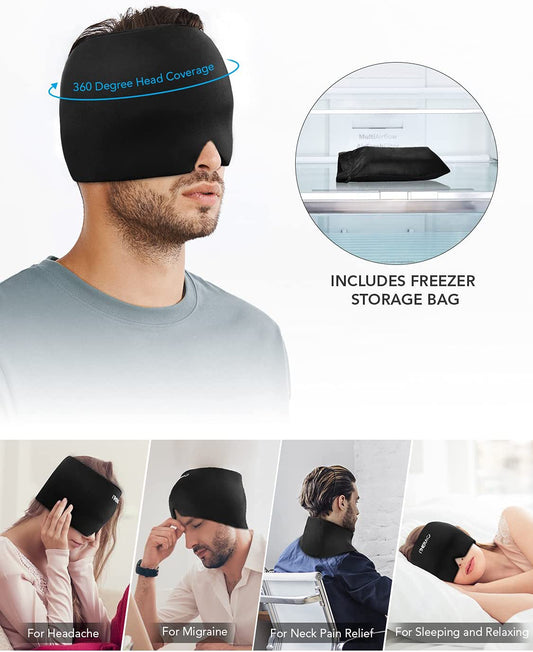 Double Form Fitting Head Gel Ice Cap, Cold Therapy  Ice Head Wrap Ice Pack Mask, Cold Cap, Migraine Relief Cap