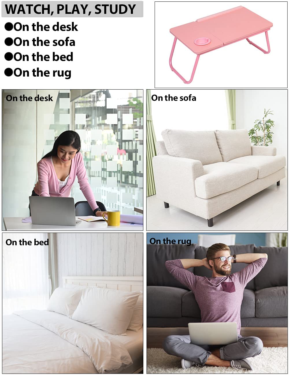 Laptop Desk Bed Tray Desk Table Pink