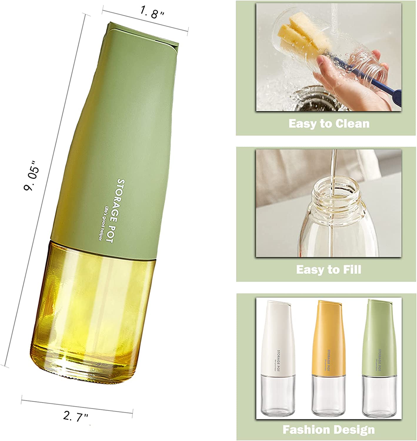 Oil Bottle 500ml Glass Oil Dispenser, Oil and Vinegar Dispenser with Silica Gel Pourers - Green