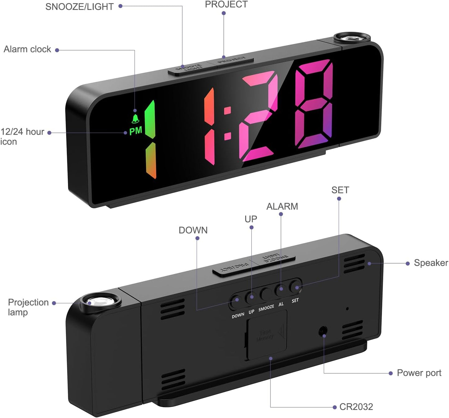 Projection Alarm Clock LED Display Table Clock