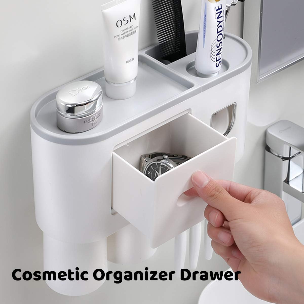 Toothbrush Holder Rack Bathroom Storage Organiser 2 Cups