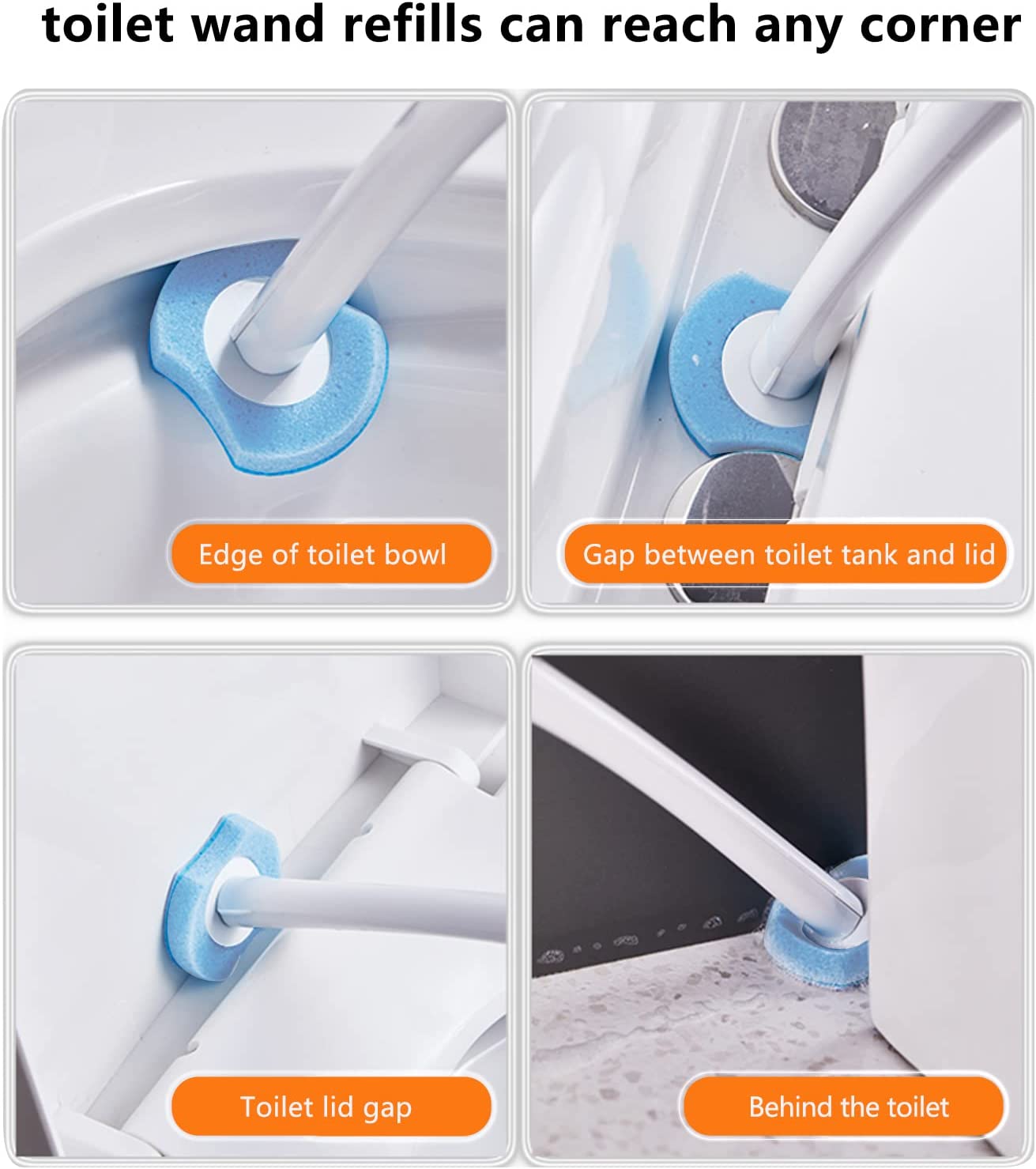 Disposable Toilet Brush Bowl Brush with 8 Toilet Wand Refills  - Gray