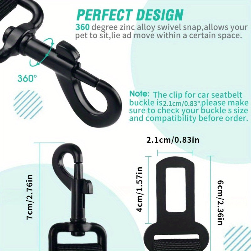 2Pcs Dog Car Safety Set Retractable Leash, Adjustable Harness, Nylon Seat Belt,