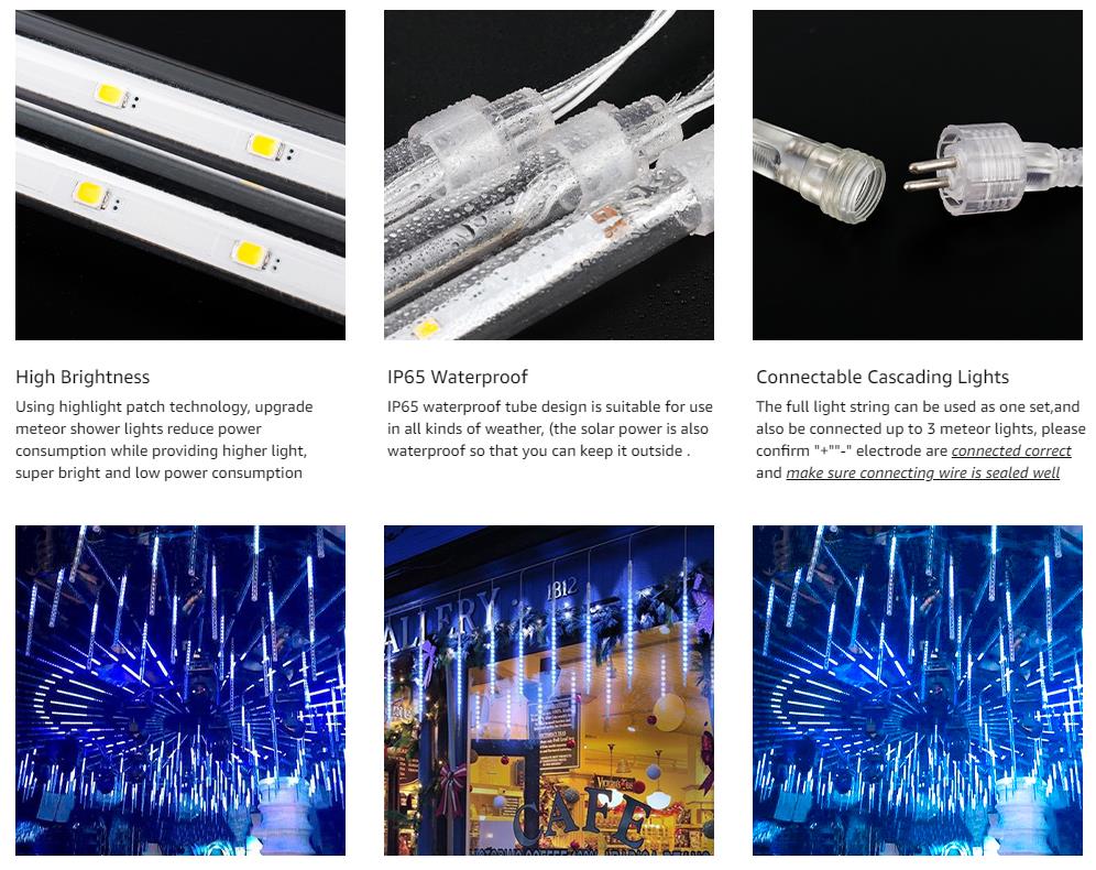 288 LED 8 Tubes Solar Meteor Shower Christmas Lights Outdoor - Yellow