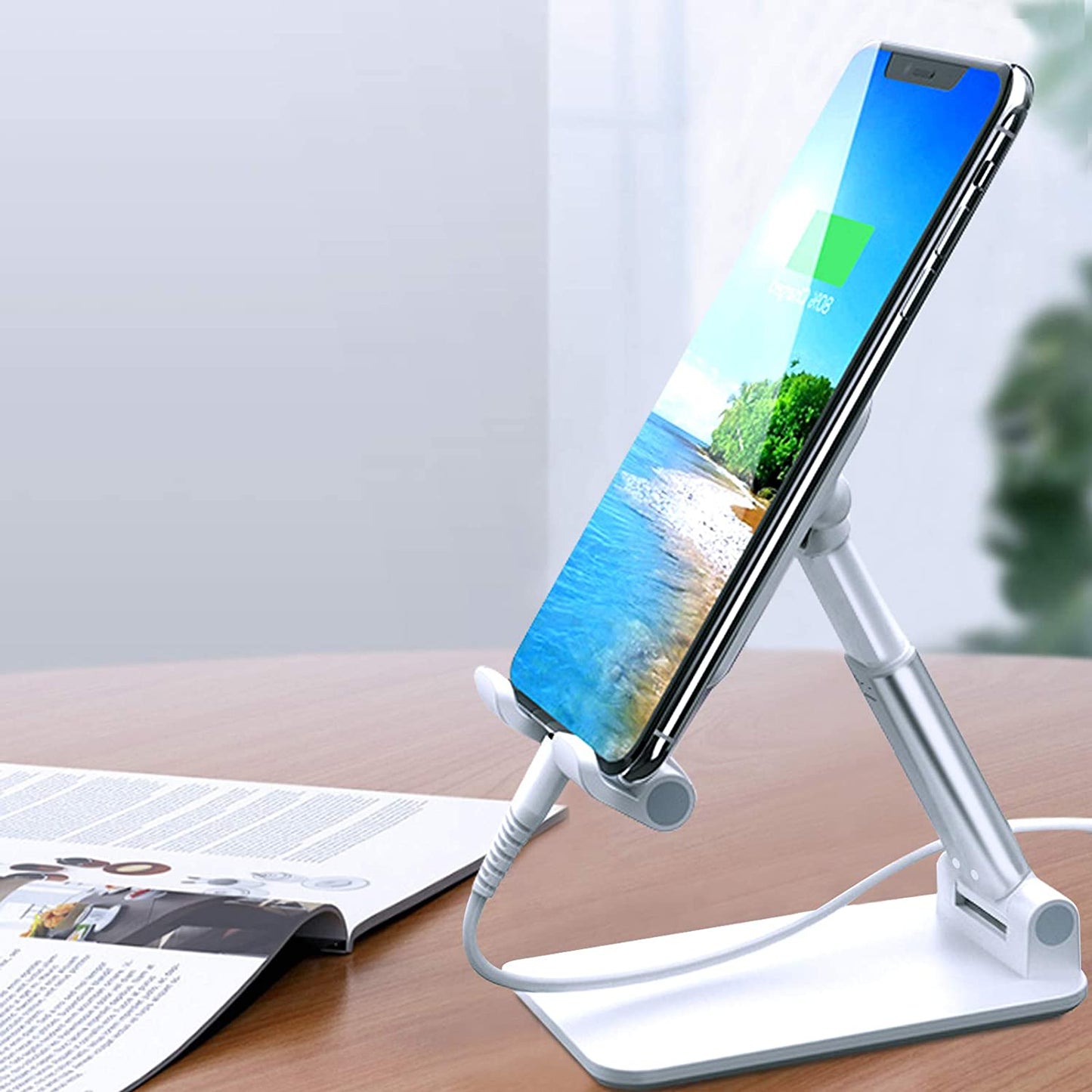 Foldable Angle Height Adjustable Desk Phone Tablet Holder White