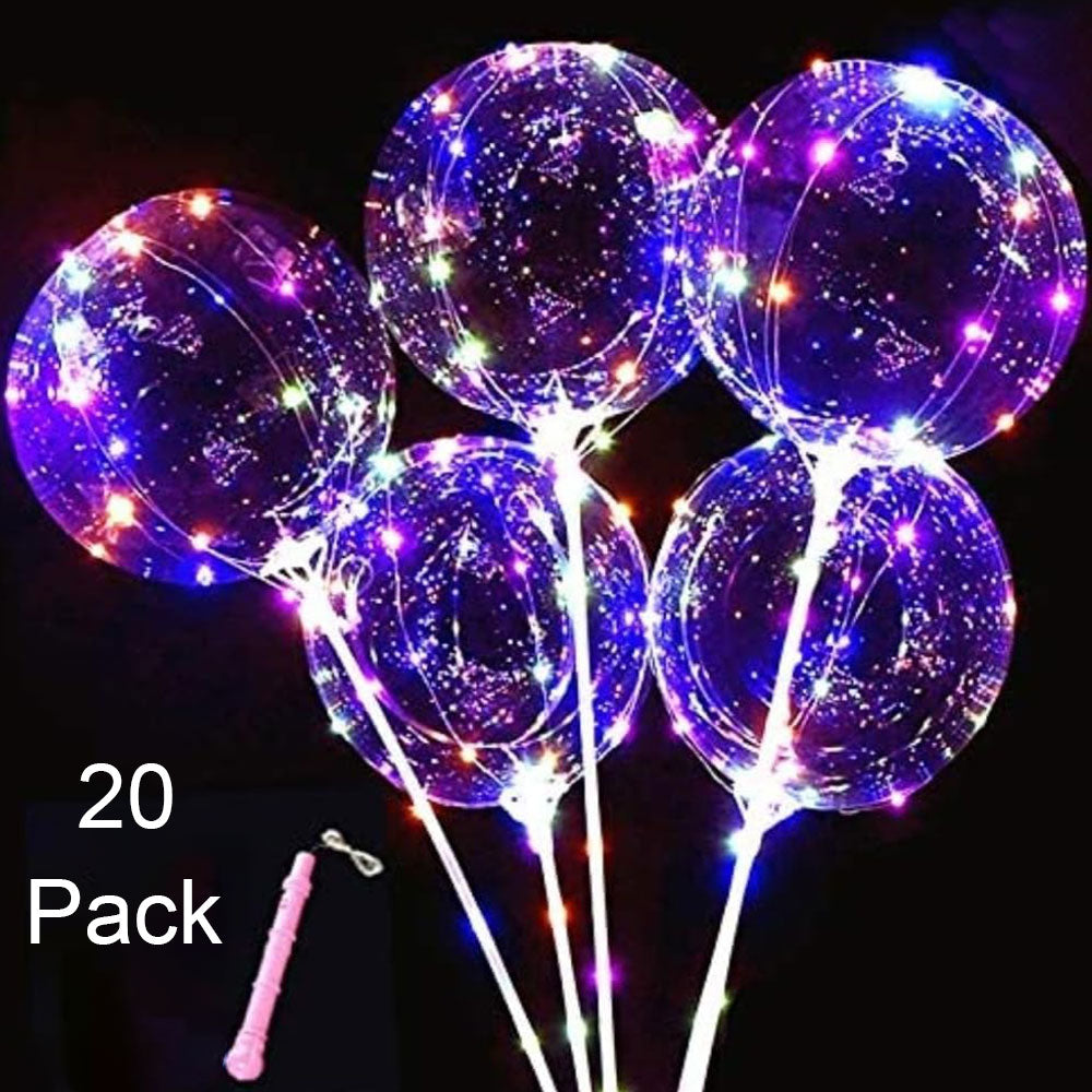 20 Pack LED Bobo Balloons Light Up Balloons Clear Helium Bubble Bobo Glow Balloons with String Lights for Parties Birthday Wedding Decoration