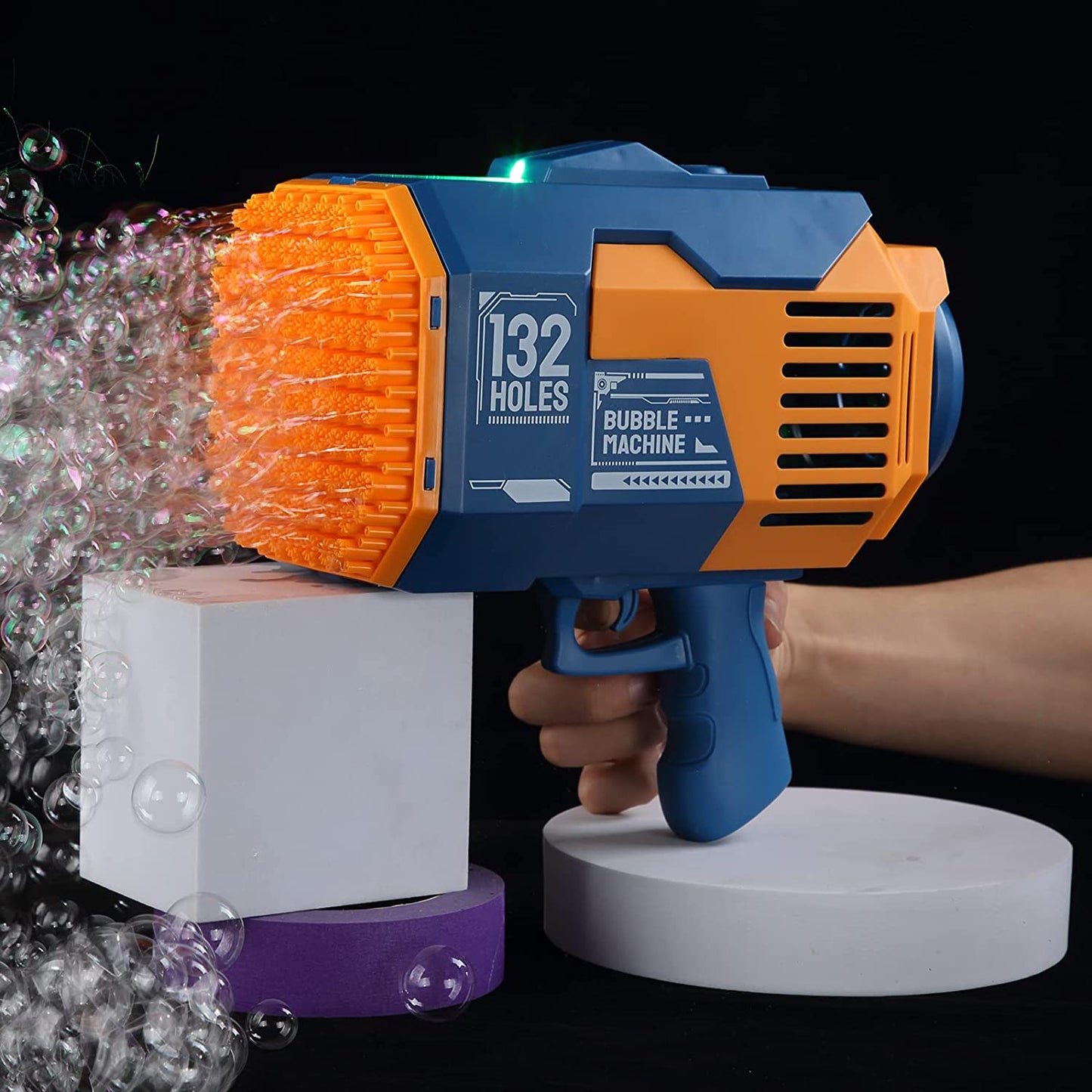 132 Holes Bubble Rocket Launcher with Lights - Blue