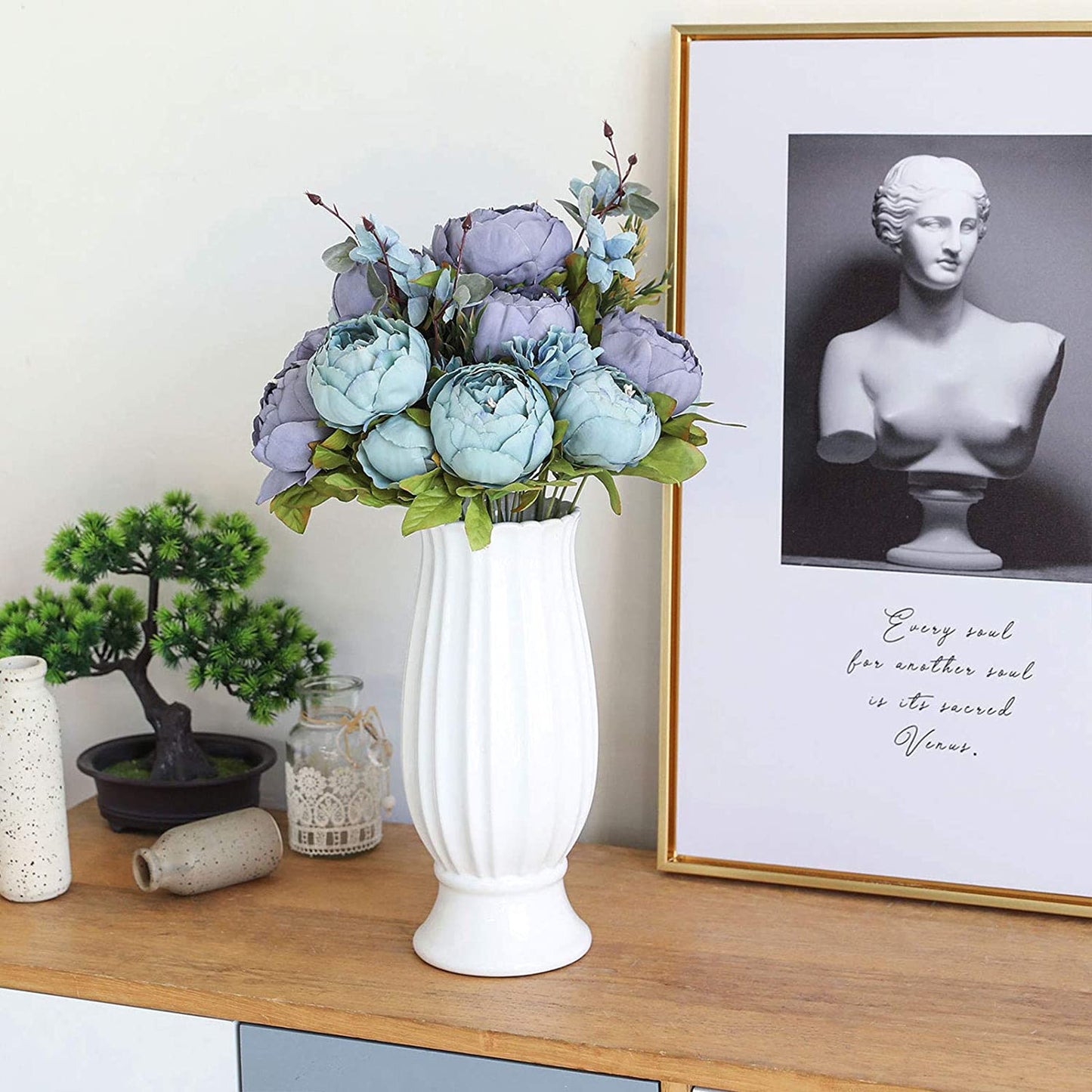 Artificial Peony Silk Flowers Blue
