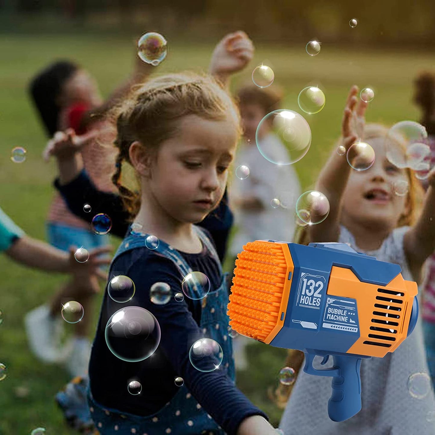 132 Holes Bubble Rocket Launcher with Lights - Blue