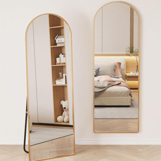 Semi Ellipse 165 cm Aluminum Frame Wall Mirrors Floor Mirror - Gold