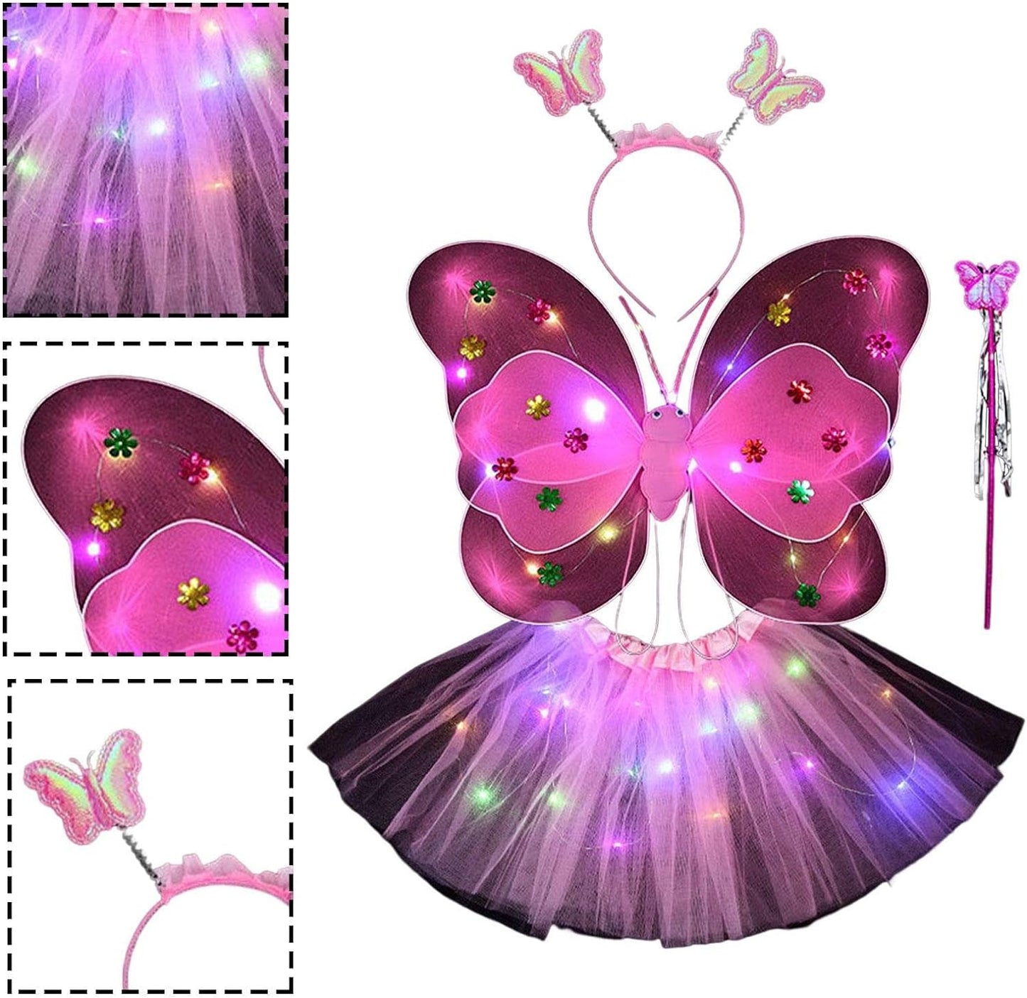 20 LED  Light up Fairy Costume Set Pink