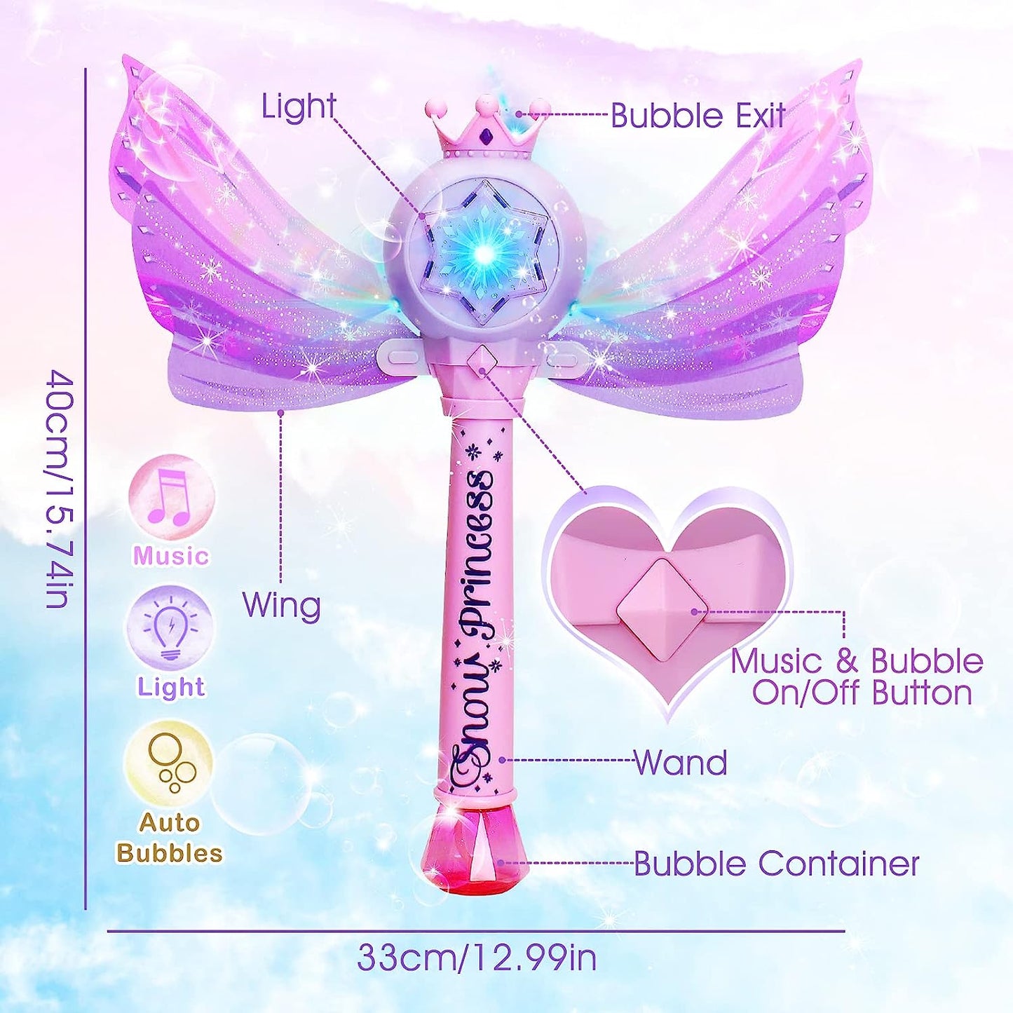 Pink Princess Butterfly Magic Wand Bubble Machine