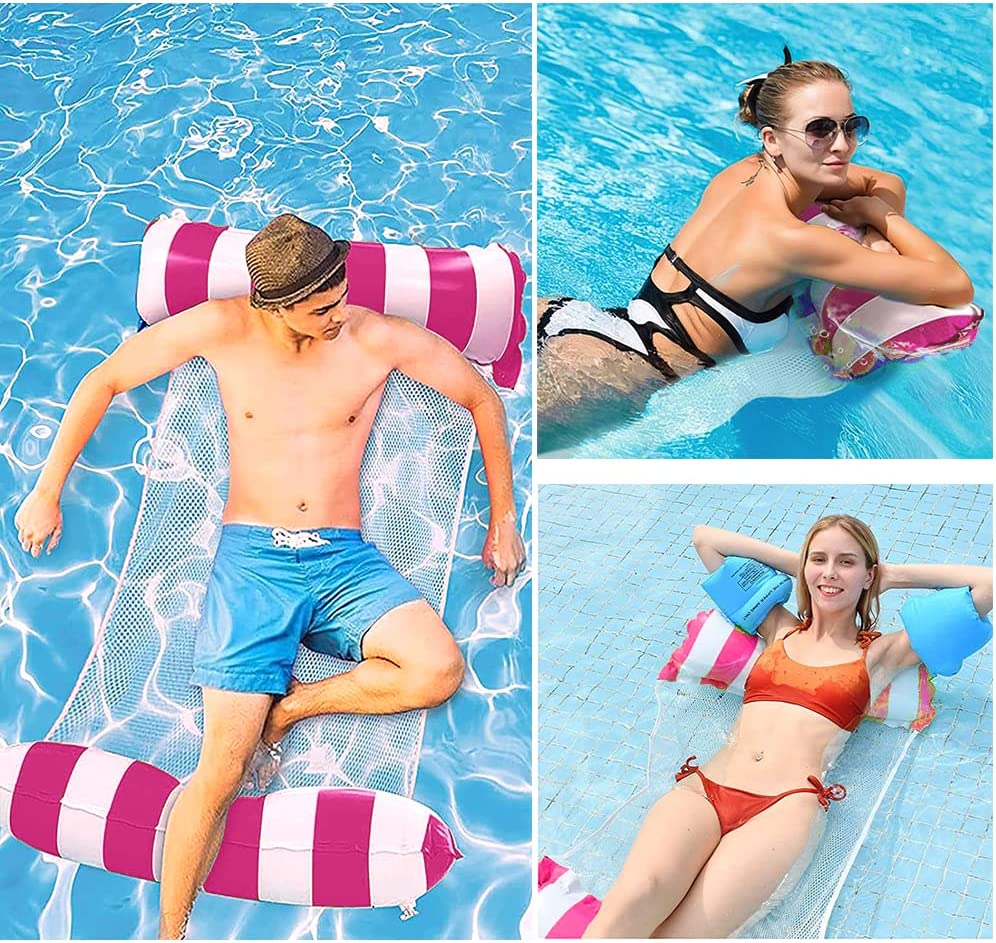 Inflatable Pool Water Float Hammock Lounger Pool Hammock Float - Pink & White