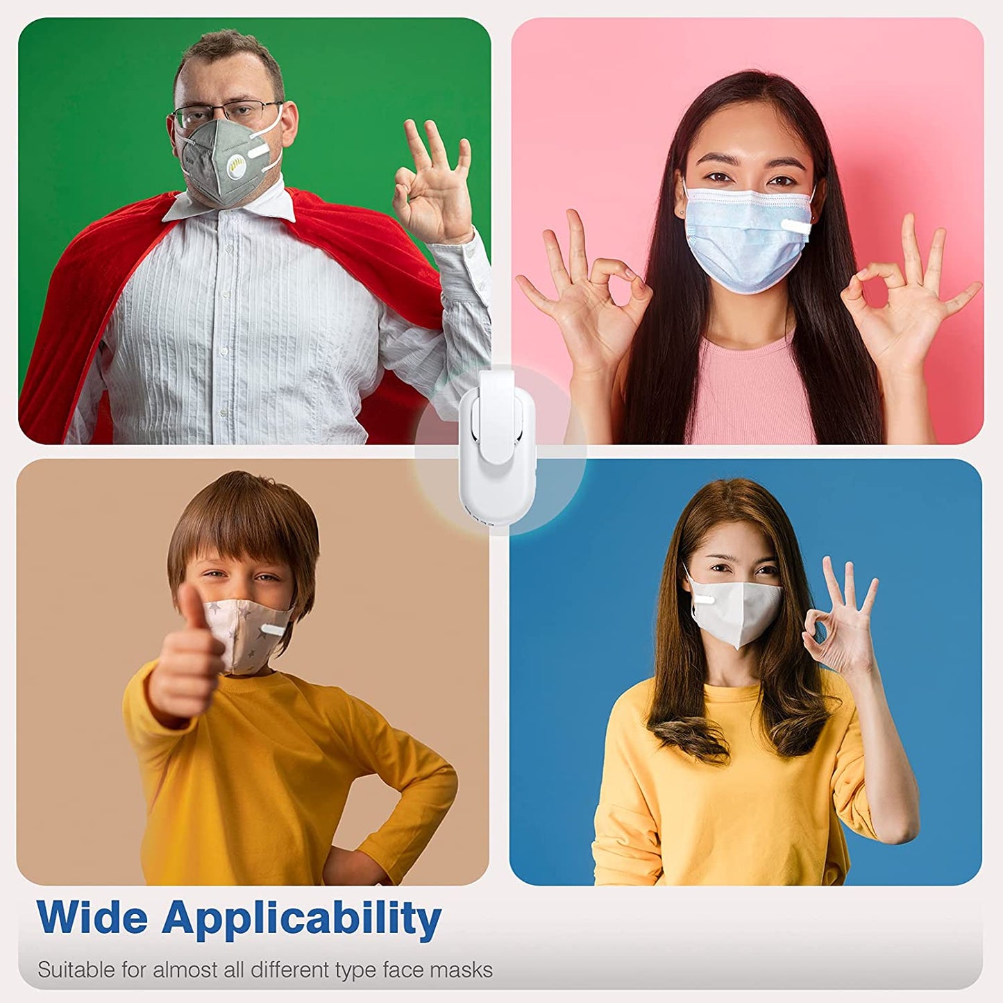 Electric Wearable Face Cooling Fan Clip on Face Mask Fan White