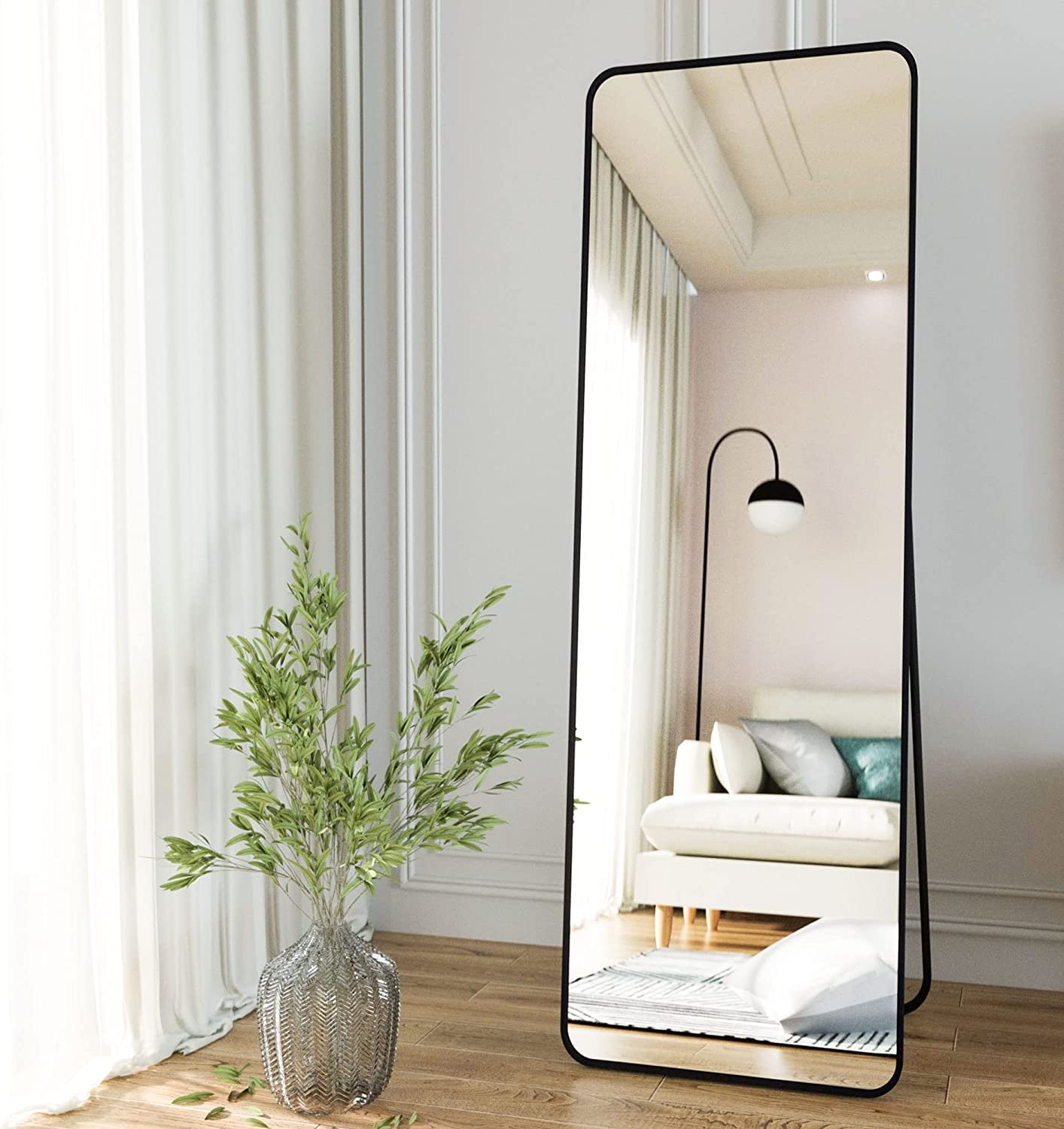 Full Body Mirror Full Length 165 cm Aluminum Frame Modern Round Corner Wall Mirrors Floor Mirror