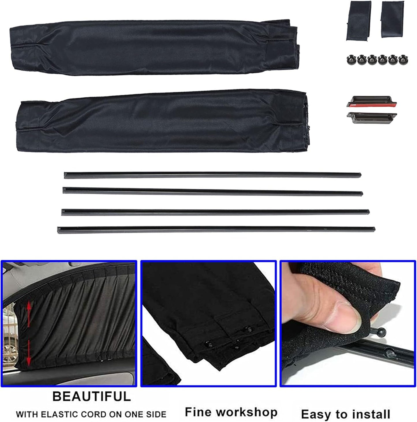 2PCS Black Car Sun Shade Side Window Curtain 70S Auto Foldable Protection Accessories Kit