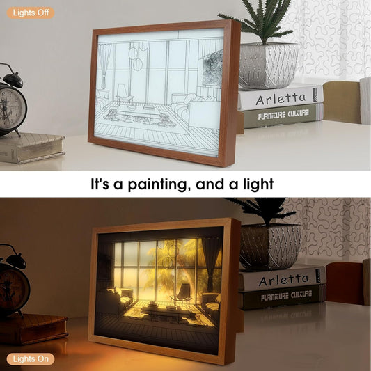 Lighting up Painting Decor Light Up Painting 3 Color Light Change Light up Photo Frame Wall Lamp - Mountain