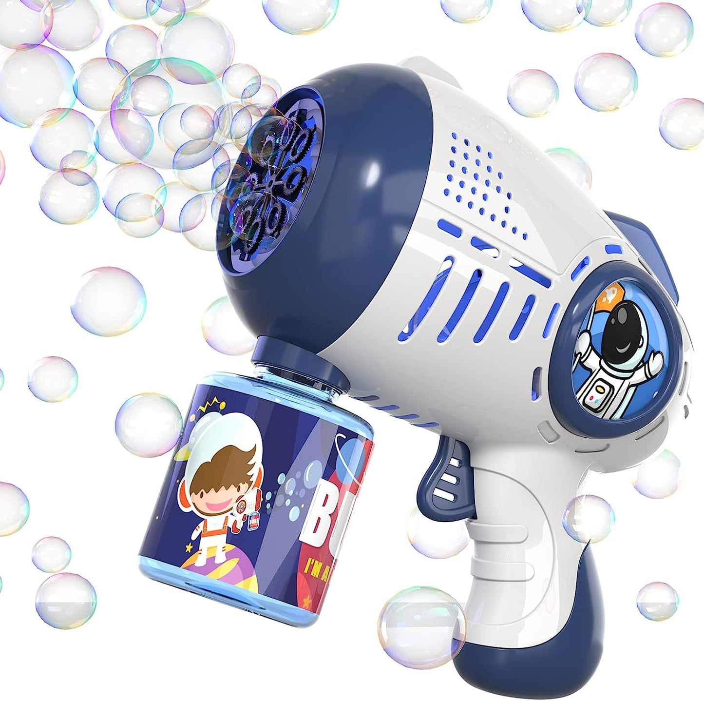 8 Hole Bubble Gun Bubble Maker with 5000+ Bubbles Blue
