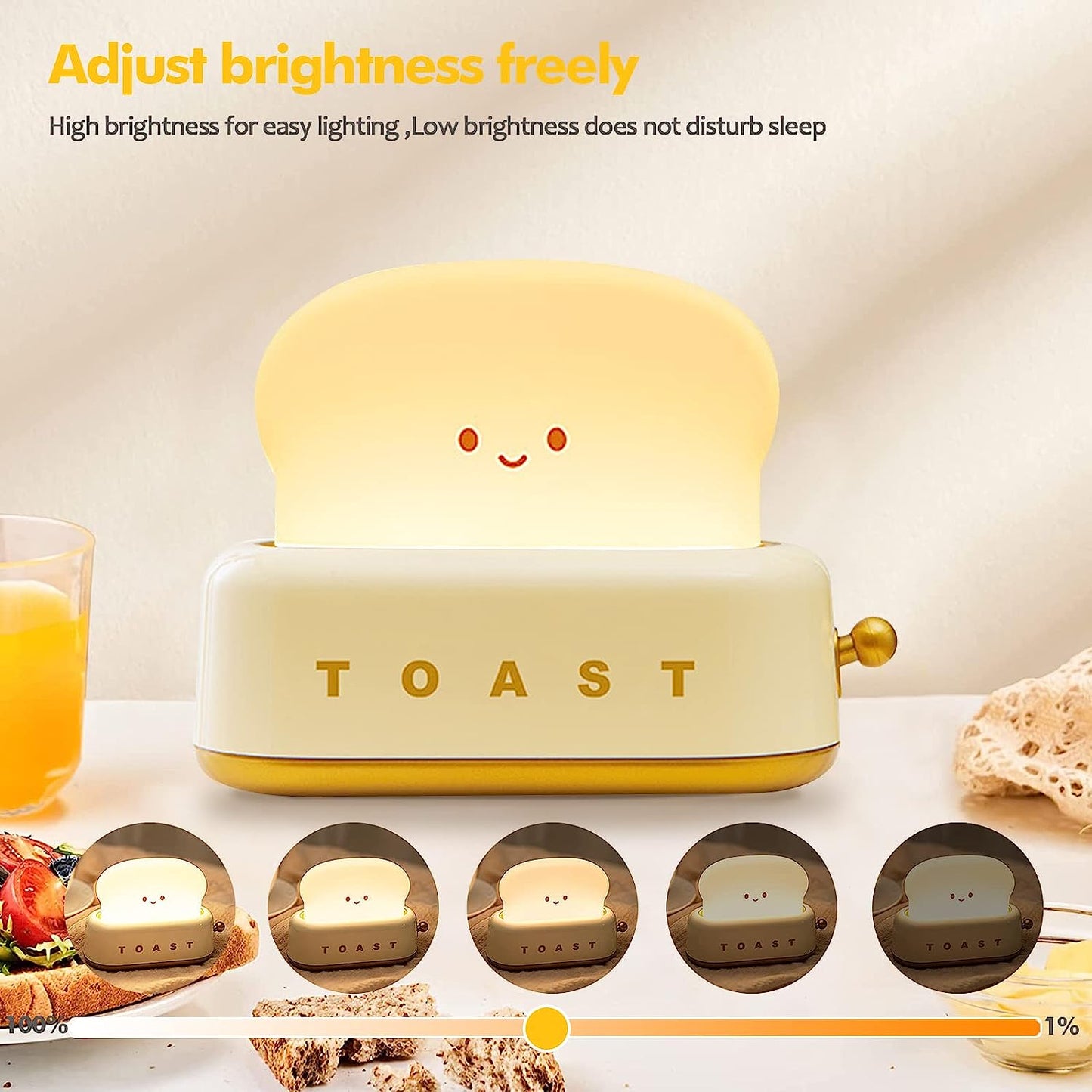 Night Light Toast Bread LED Night Lamp USB Charging Light Bedroom Bedside Sleep Light