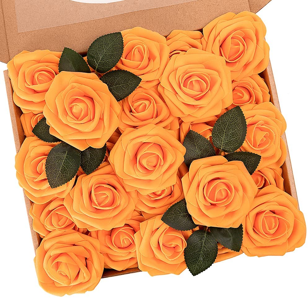 Fake Orange Roses 25pcs Artificial Flower Rose Decorated Rose Flower - Orange – Zakka