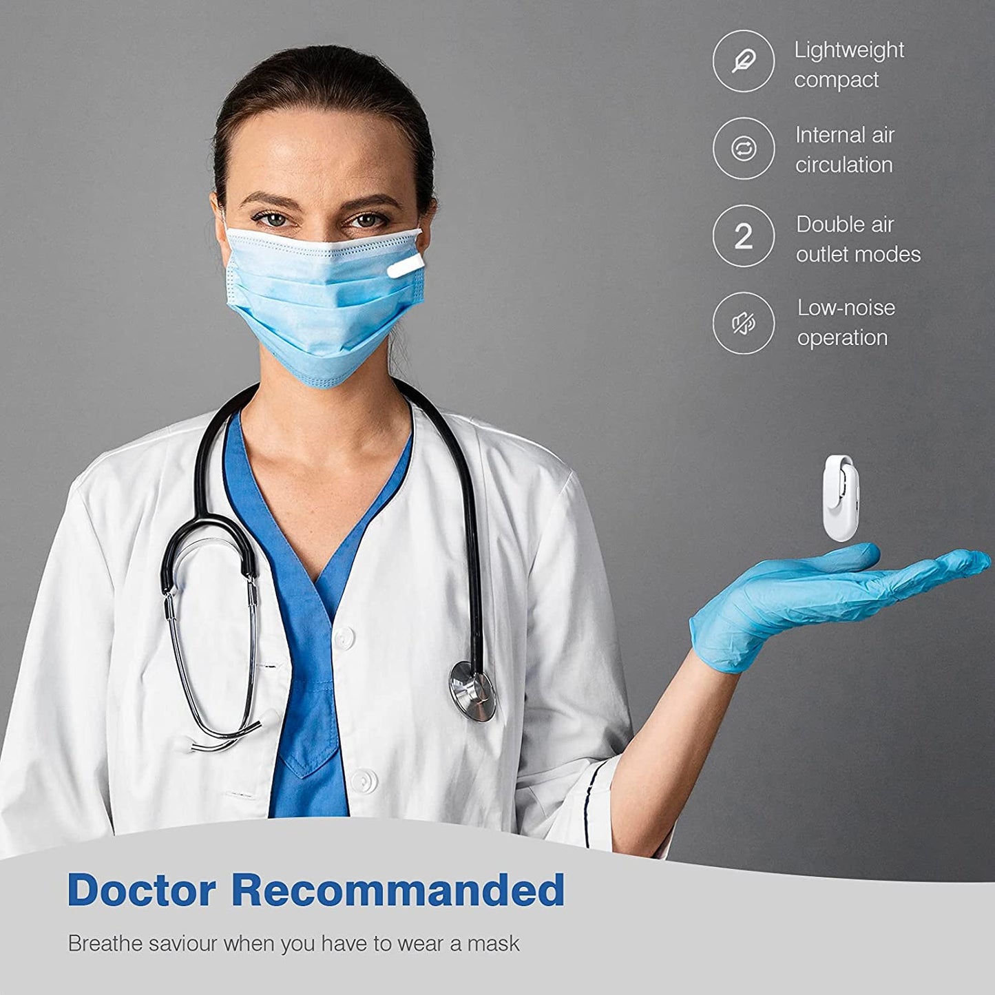 Electric Wearable Face Cooling Fan Clip on Face Mask Fan White