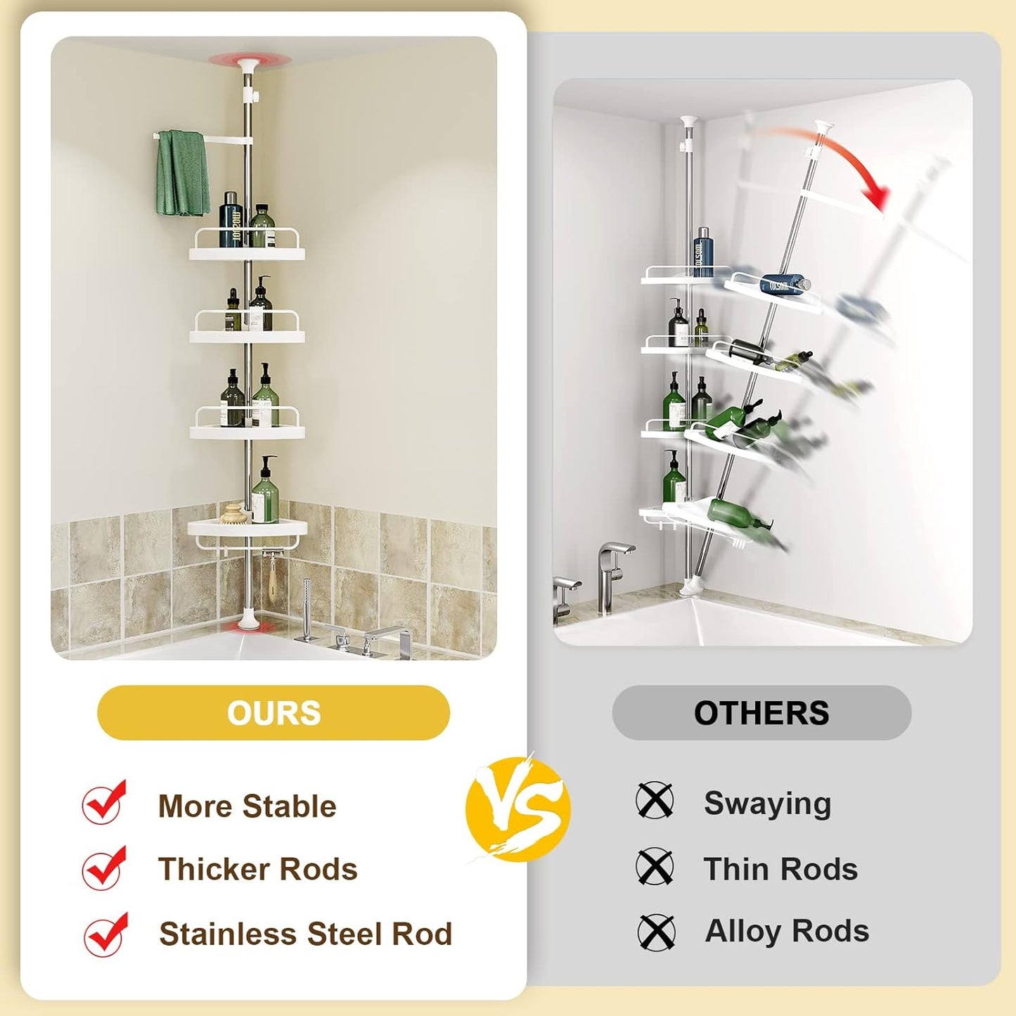 Floor to Ceiling Shower Caddy Corner Tension Pole